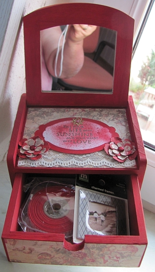 Spiegelschatulle mit Schublade und passender Karte